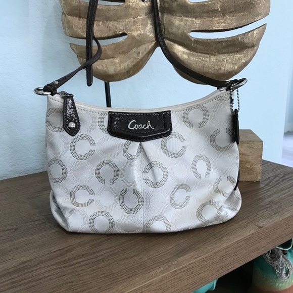 Coach Handbags - Coach Op Art Pleated Pouch Crossbody with Patent Leather Trim